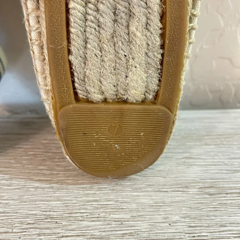 Tory Burch Espadrille Flats Slip On Shoes Ivory Navy Blue Stripe 7